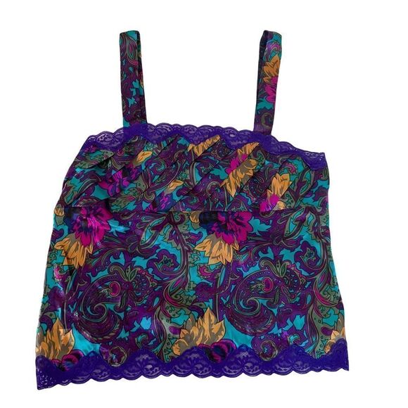 Vintage Victorias Secret Gold Label Camisole Purple Lace Damask Paisley Floral - Picture 1 of 6